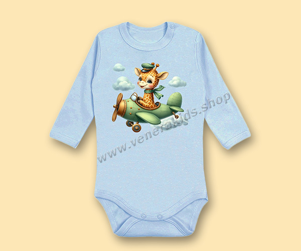Бебе боди рипс сито Жираф синьо. 5бр