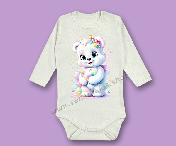 Бебе боди момиче рипс сито Мече екрю. 5бр