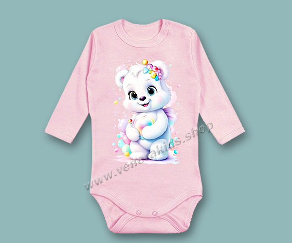 Бебе боди момиче рипс сито Мече розово. 5бр