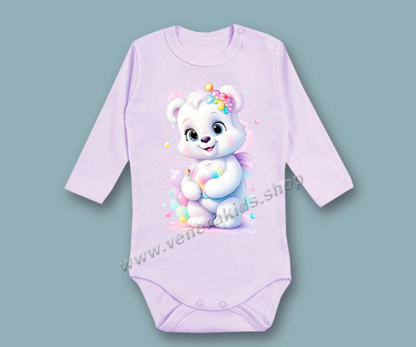 Бебе боди момиче рипс сито Мече лила. 5бр