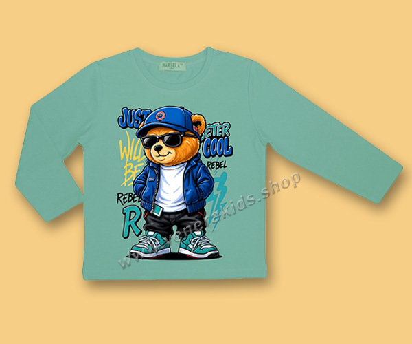 Блуза дълъг ръкав сито Мечо зелена. Серия 3бр