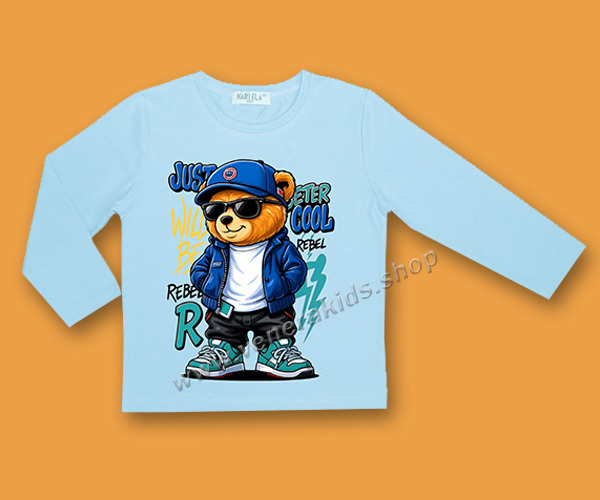 Блуза дълъг ръкав сито Мечо синя. Серия 3бр