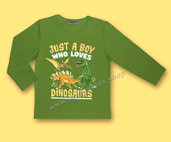 Блуза дълъг ръкав сито Динозаври зелена. Серия 3бр
