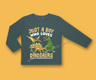 Блуза дълъг ръкав сито Динозаври петрол. Серия 3бр