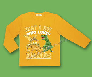 Блуза дълъг ръкав сито Динозаври горчица. Серия 3бр